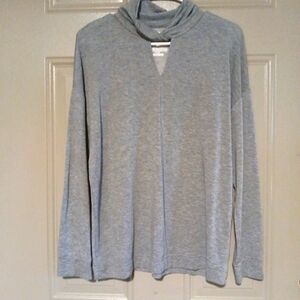 TIME AND TRU SOLID GRAY TWIST NECK V-NECK LONG SLEEVE KNIT TOP SZ S